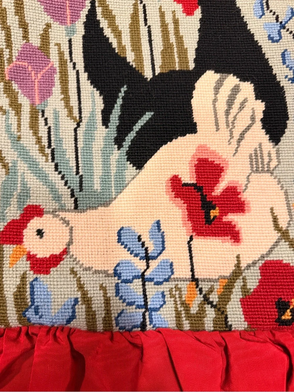 Vintage Rare FW Crafts Persian Wool Needlepoint Rooster & Hen Design Pillow